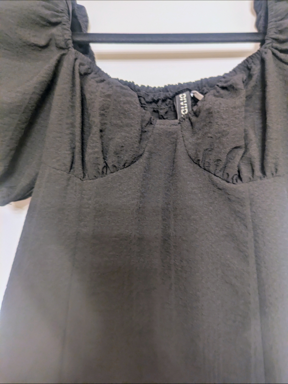 Divided Black Form Fitting, Off Shoulder Puff Sleeve